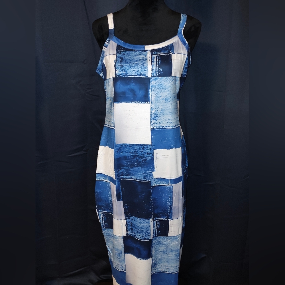 Blue and White Patchwork Dress